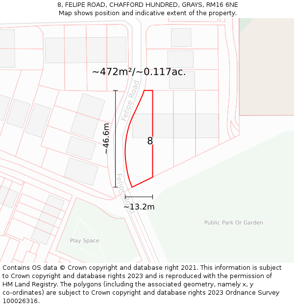 8, FELIPE ROAD, CHAFFORD HUNDRED, GRAYS, RM16 6NE: Plot and title map