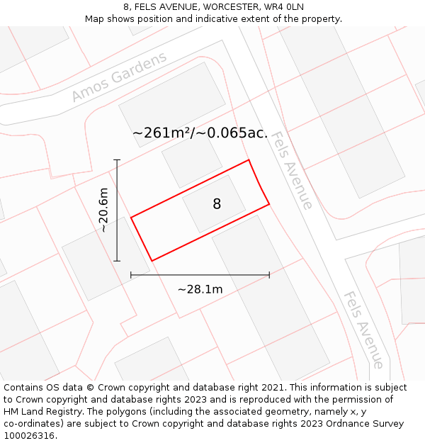 8, FELS AVENUE, WORCESTER, WR4 0LN: Plot and title map