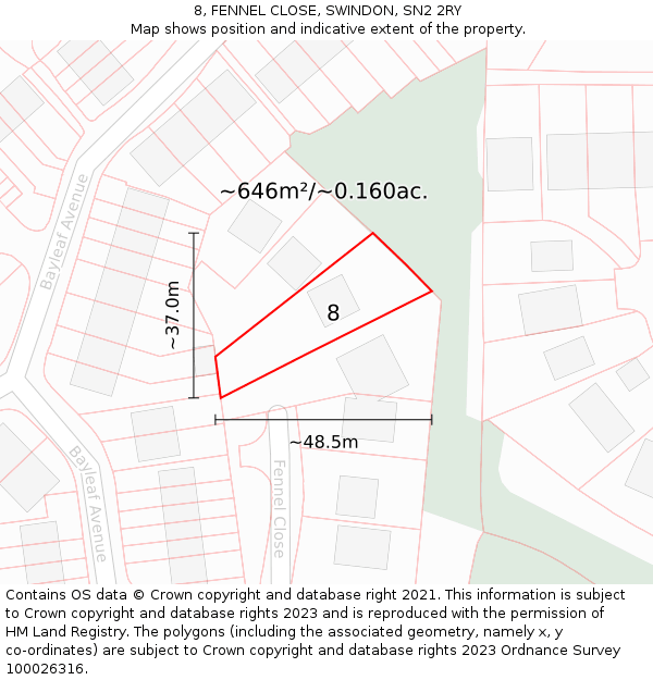 8, FENNEL CLOSE, SWINDON, SN2 2RY: Plot and title map