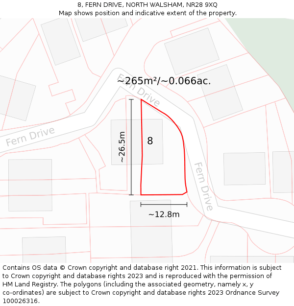 8, FERN DRIVE, NORTH WALSHAM, NR28 9XQ: Plot and title map