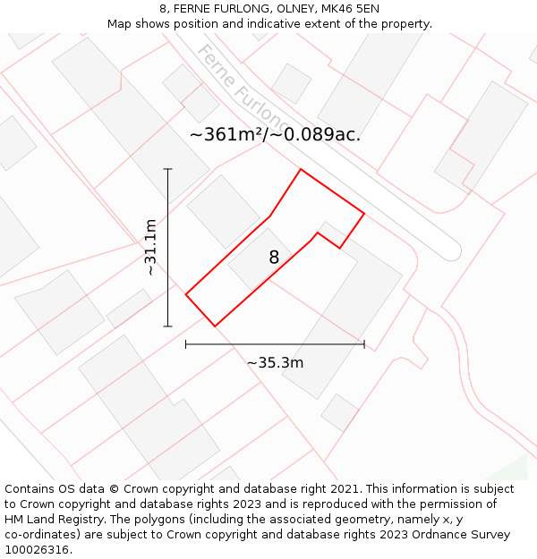 8, FERNE FURLONG, OLNEY, MK46 5EN: Plot and title map