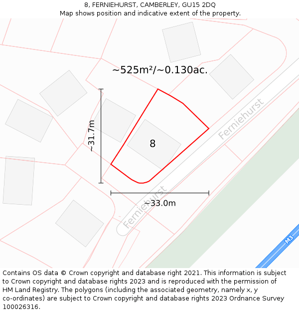 8, FERNIEHURST, CAMBERLEY, GU15 2DQ: Plot and title map