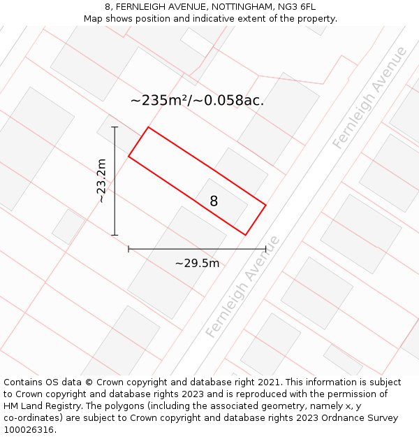 8, FERNLEIGH AVENUE, NOTTINGHAM, NG3 6FL: Plot and title map