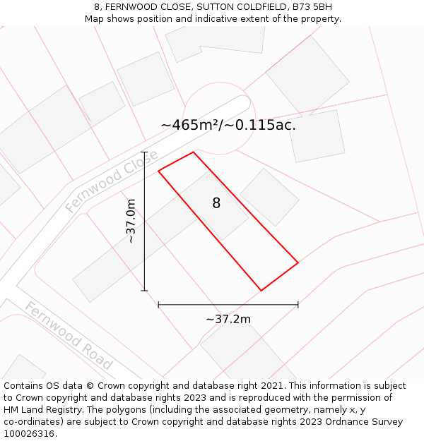 8, FERNWOOD CLOSE, SUTTON COLDFIELD, B73 5BH: Plot and title map