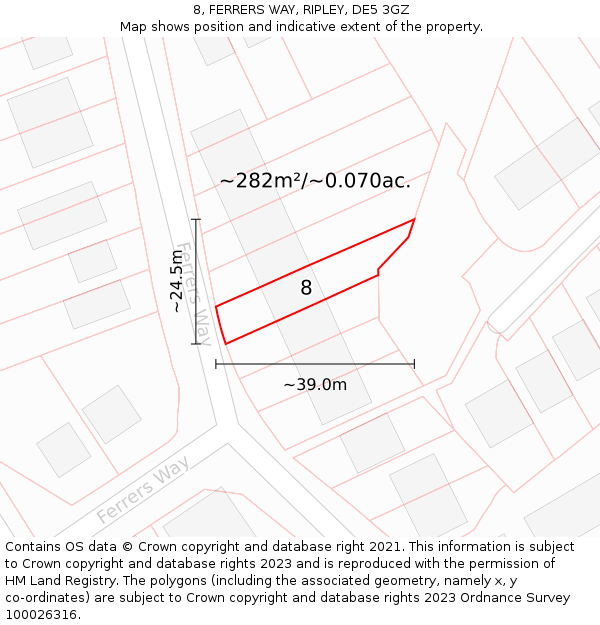 8, FERRERS WAY, RIPLEY, DE5 3GZ: Plot and title map