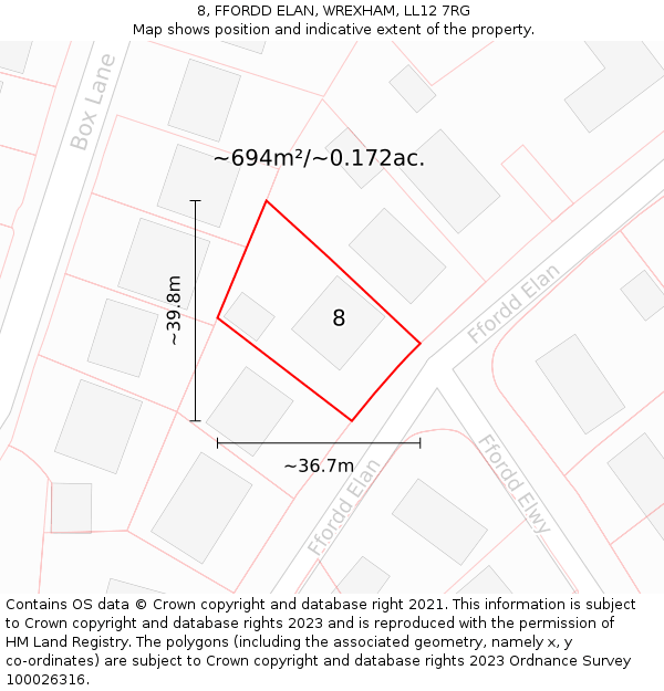 8, FFORDD ELAN, WREXHAM, LL12 7RG: Plot and title map