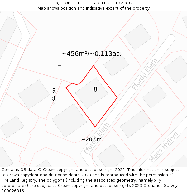 8, FFORDD ELETH, MOELFRE, LL72 8LU: Plot and title map