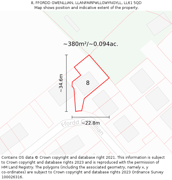 8, FFORDD GWENLLIAN, LLANFAIRPWLLGWYNGYLL, LL61 5QD: Plot and title map