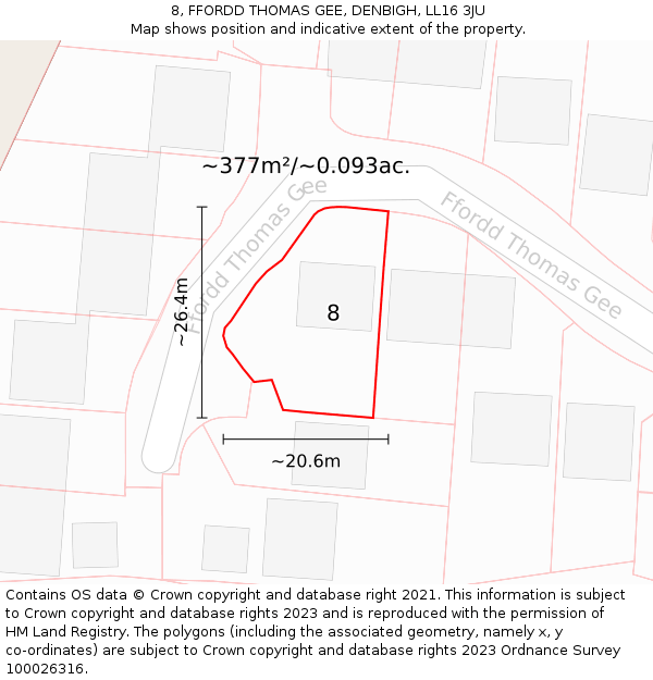 8, FFORDD THOMAS GEE, DENBIGH, LL16 3JU: Plot and title map