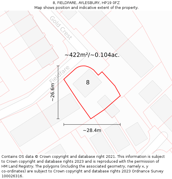 8, FIELDFARE, AYLESBURY, HP19 0FZ: Plot and title map