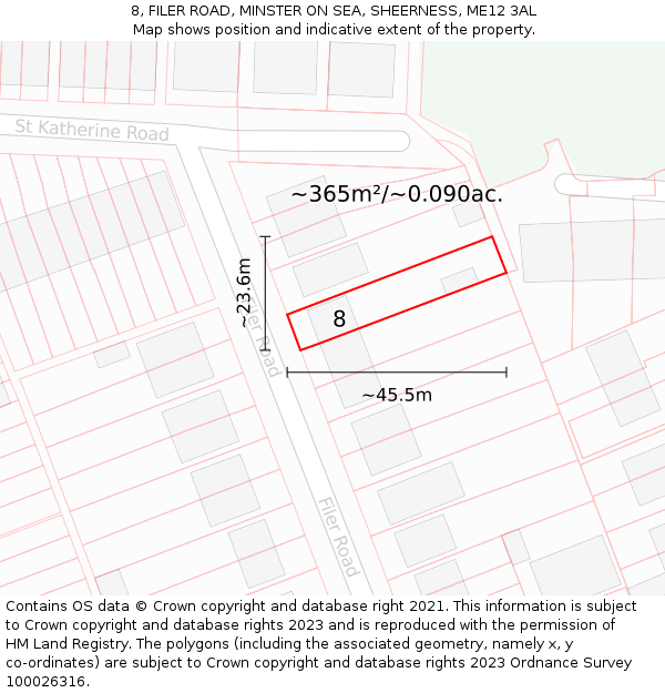 8, FILER ROAD, MINSTER ON SEA, SHEERNESS, ME12 3AL: Plot and title map