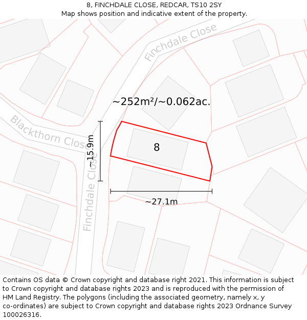 8, FINCHDALE CLOSE, REDCAR, TS10 2SY: Plot and title map