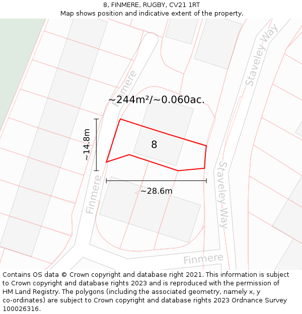 8, FINMERE, RUGBY, CV21 1RT: Plot and title map