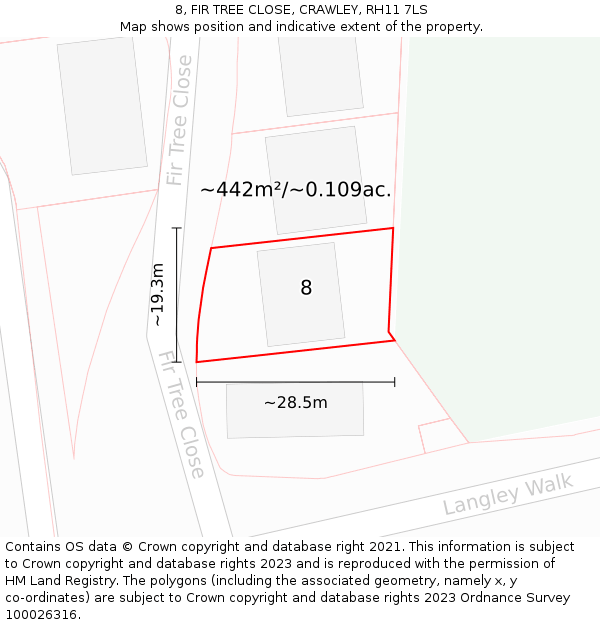 8, FIR TREE CLOSE, CRAWLEY, RH11 7LS: Plot and title map