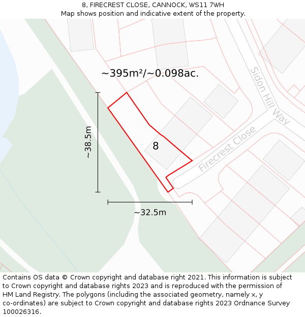 8, FIRECREST CLOSE, CANNOCK, WS11 7WH: Plot and title map