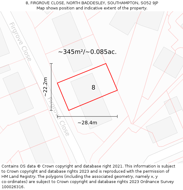 8, FIRGROVE CLOSE, NORTH BADDESLEY, SOUTHAMPTON, SO52 9JP: Plot and title map