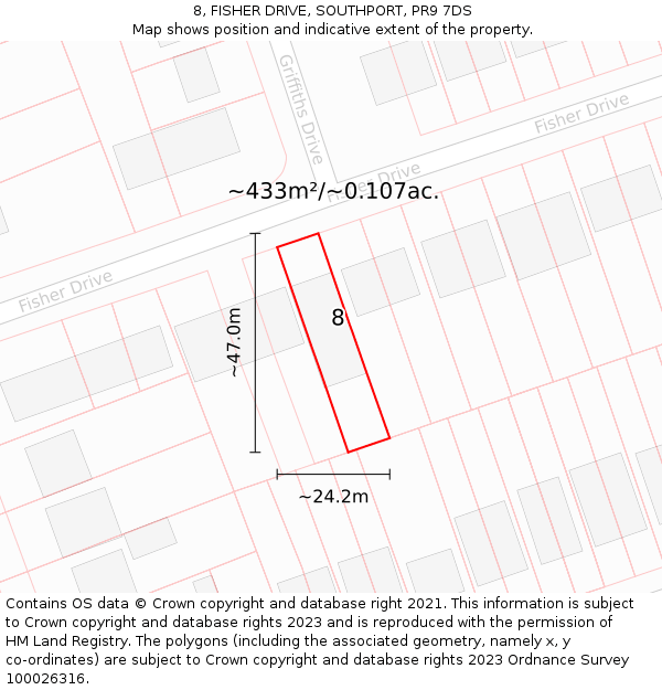 8, FISHER DRIVE, SOUTHPORT, PR9 7DS: Plot and title map