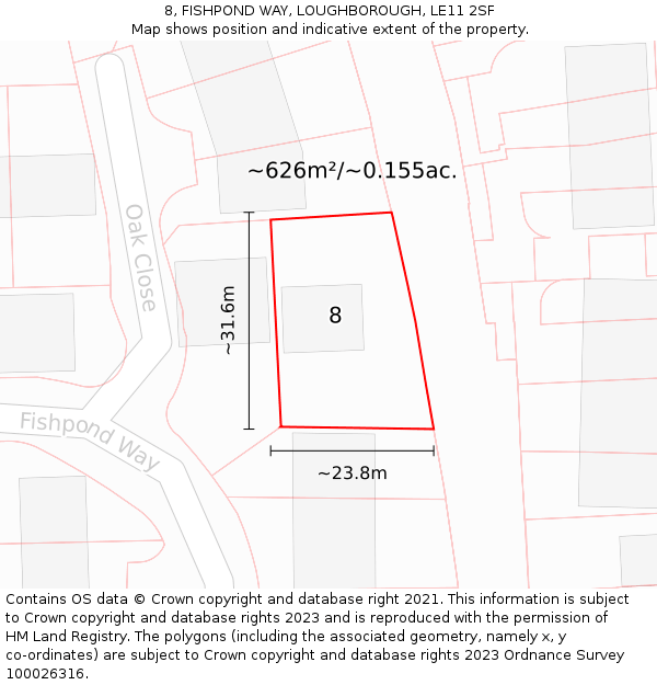 8, FISHPOND WAY, LOUGHBOROUGH, LE11 2SF: Plot and title map