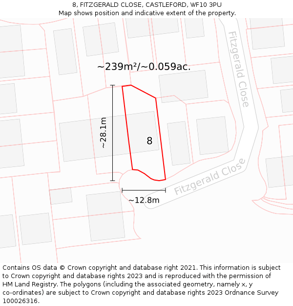 8, FITZGERALD CLOSE, CASTLEFORD, WF10 3PU: Plot and title map