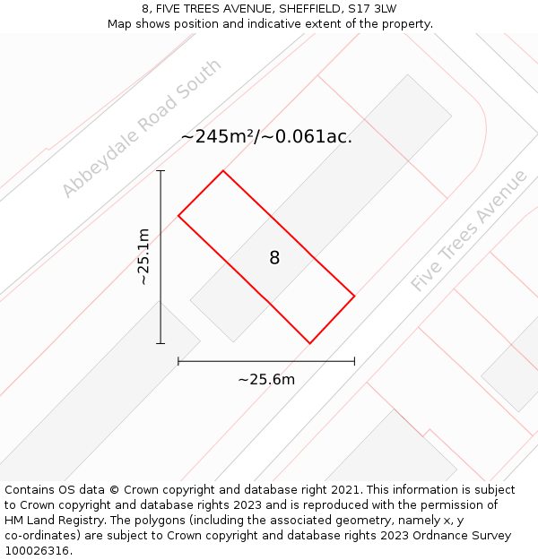 8, FIVE TREES AVENUE, SHEFFIELD, S17 3LW: Plot and title map