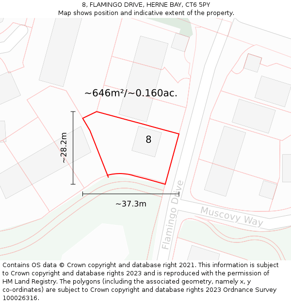 8, FLAMINGO DRIVE, HERNE BAY, CT6 5PY: Plot and title map