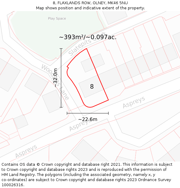 8, FLAXLANDS ROW, OLNEY, MK46 5NU: Plot and title map