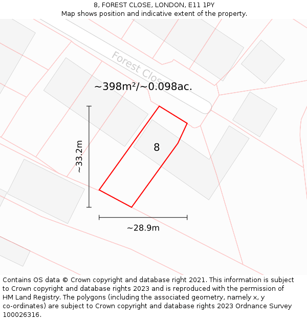 8, FOREST CLOSE, LONDON, E11 1PY: Plot and title map