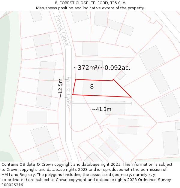 8, FOREST CLOSE, TELFORD, TF5 0LA: Plot and title map