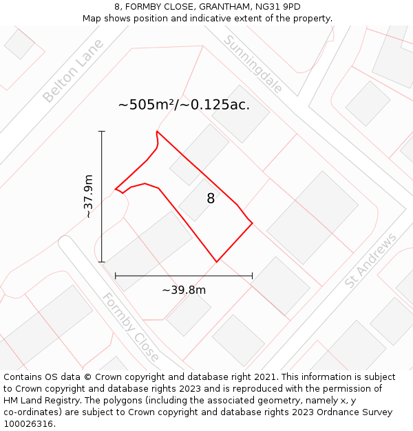 8, FORMBY CLOSE, GRANTHAM, NG31 9PD: Plot and title map