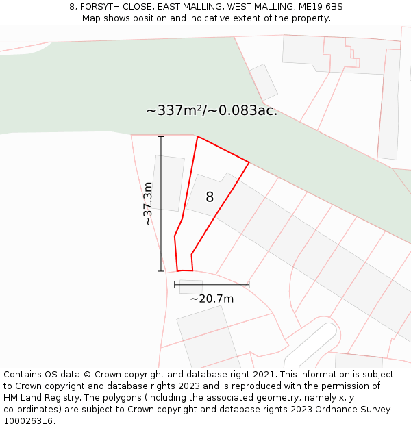 8, FORSYTH CLOSE, EAST MALLING, WEST MALLING, ME19 6BS: Plot and title map