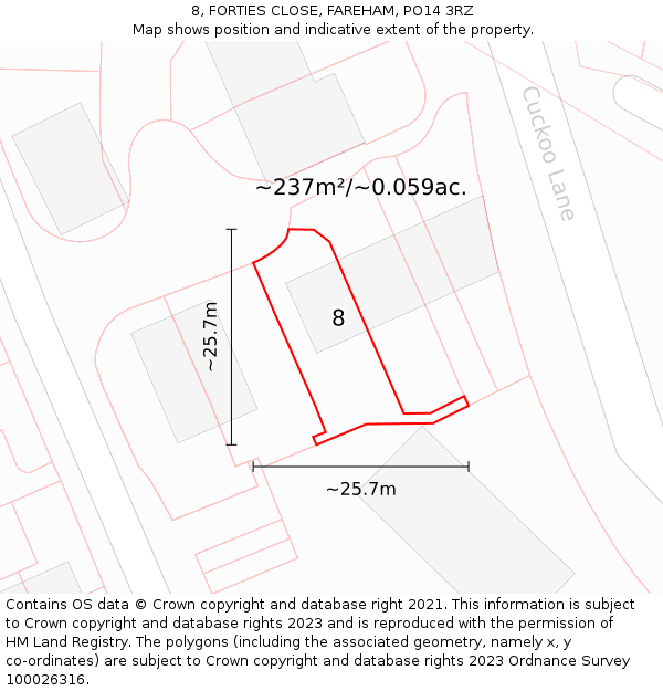 8, FORTIES CLOSE, FAREHAM, PO14 3RZ: Plot and title map