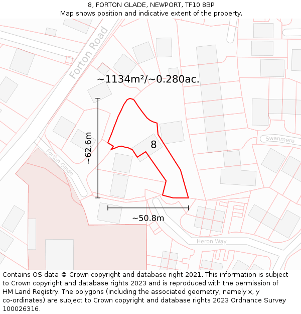 8, FORTON GLADE, NEWPORT, TF10 8BP: Plot and title map