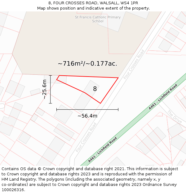 8, FOUR CROSSES ROAD, WALSALL, WS4 1PR: Plot and title map