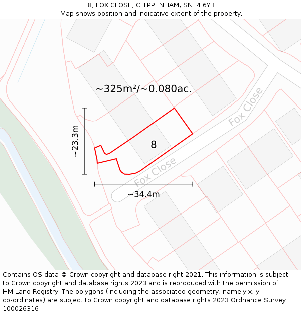 8, FOX CLOSE, CHIPPENHAM, SN14 6YB: Plot and title map