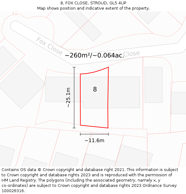 8, FOX CLOSE, STROUD, GL5 4UP: Plot and title map