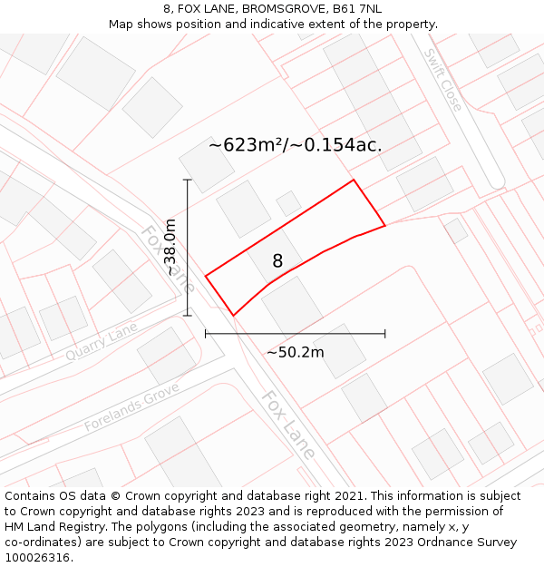 8, FOX LANE, BROMSGROVE, B61 7NL: Plot and title map