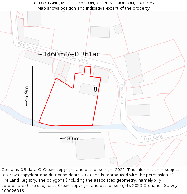 8, FOX LANE, MIDDLE BARTON, CHIPPING NORTON, OX7 7BS: Plot and title map