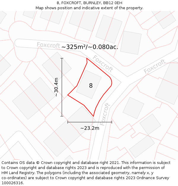 8, FOXCROFT, BURNLEY, BB12 0EH: Plot and title map