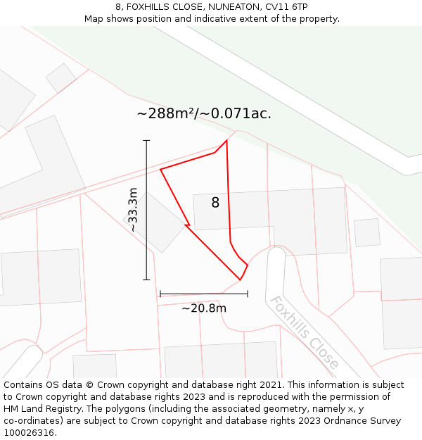 8, FOXHILLS CLOSE, NUNEATON, CV11 6TP: Plot and title map