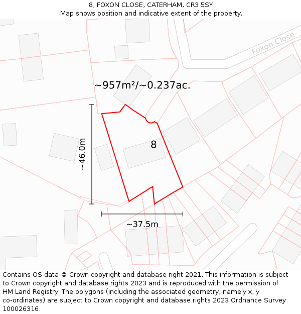 8, FOXON CLOSE, CATERHAM, CR3 5SY: Plot and title map