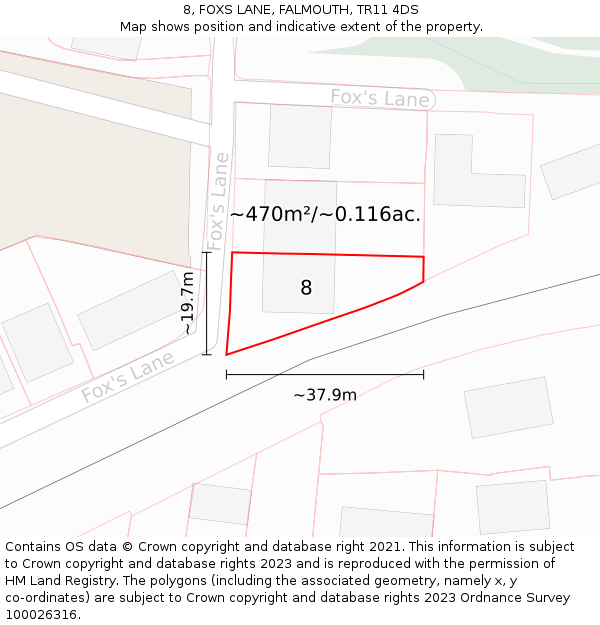 8, FOXS LANE, FALMOUTH, TR11 4DS: Plot and title map