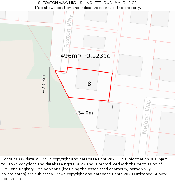 8, FOXTON WAY, HIGH SHINCLIFFE, DURHAM, DH1 2PJ: Plot and title map