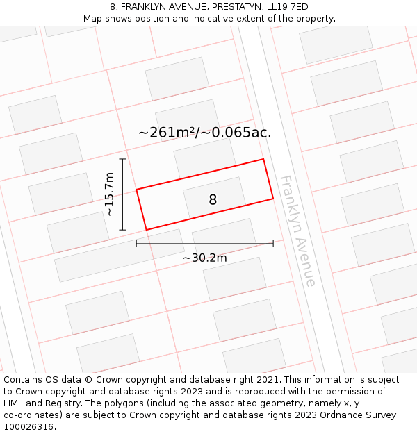 8, FRANKLYN AVENUE, PRESTATYN, LL19 7ED: Plot and title map