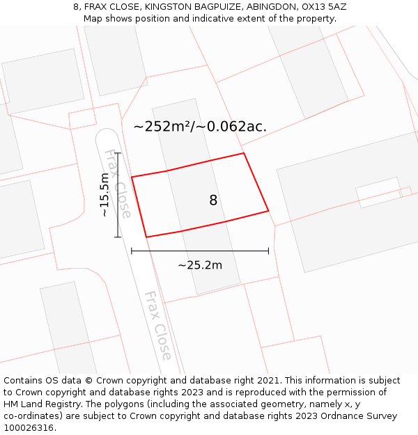 8, FRAX CLOSE, KINGSTON BAGPUIZE, ABINGDON, OX13 5AZ: Plot and title map