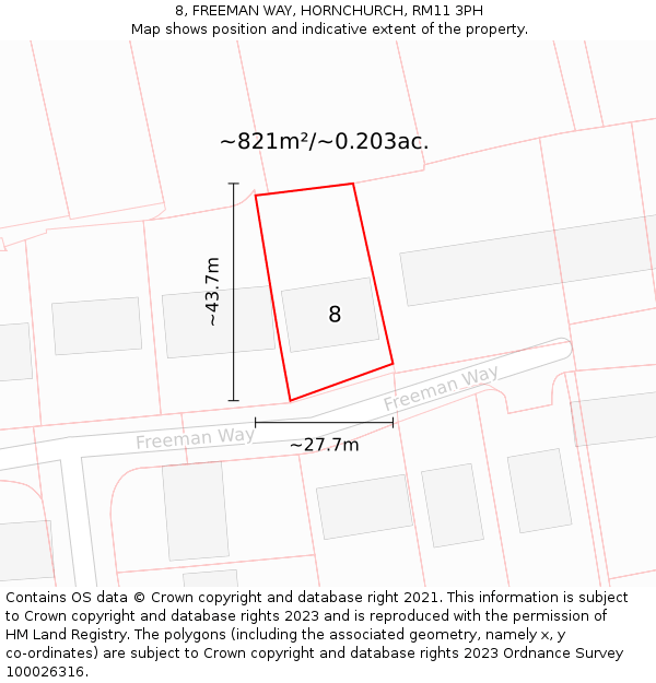8, FREEMAN WAY, HORNCHURCH, RM11 3PH: Plot and title map