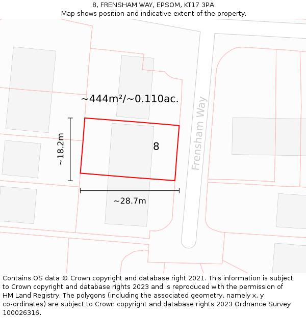 8, FRENSHAM WAY, EPSOM, KT17 3PA: Plot and title map