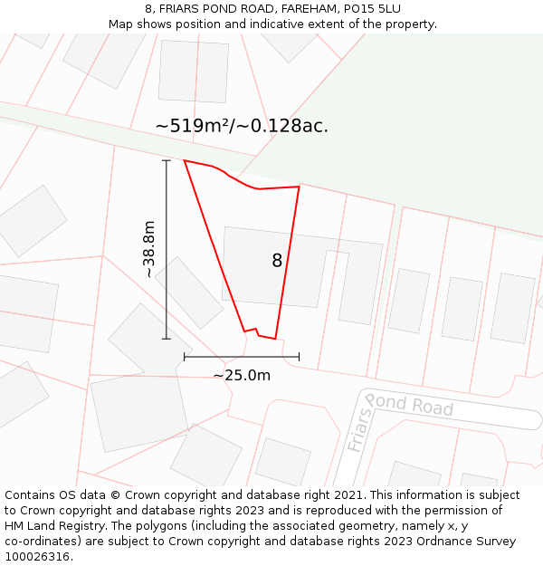 8, FRIARS POND ROAD, FAREHAM, PO15 5LU: Plot and title map