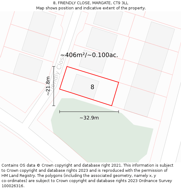 8, FRIENDLY CLOSE, MARGATE, CT9 3LL: Plot and title map