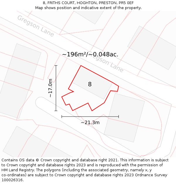 8, FRITHS COURT, HOGHTON, PRESTON, PR5 0EF: Plot and title map