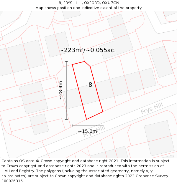 8, FRYS HILL, OXFORD, OX4 7GN: Plot and title map